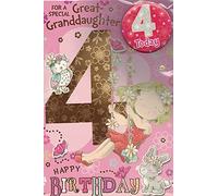"Express Yourself" Birthday Card for Great Granddaughter Age 4 - Envelope and Badge Included - Animated Little Girl Playing on a Swing Design