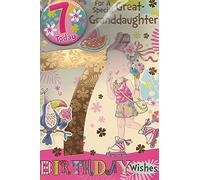 "Express Yourself" Birthday Card for Great Granddaughter Age 7 - Envelope and Badge Included - Animated Little Girl Riding Roller Skates and Eating Ice Cream Design