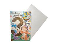 "Express Yourself" Birthday Card for Great Grandson Age 3 - Includes Badge and Envelope - Animated Little Boy Dressed Like a Dinosaur Design for 3-Year-Old Boy