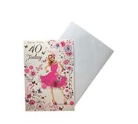 "Express Yourself" Birthday Card for Woman Age 40 - Floral Design with Glitter Accents - Includes Envelope