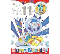 "Express Yourself" Birthday Card with Included Badges for Age 11 - Includes Keepsake and Badge - Gaming theme with PS 5 Setup and beautiful star decoration.