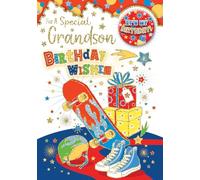 "Express Yourself" Birthday Card with Included Badges for Special Grandson- Includes Keepsake and Badge - Blue theme and Skateboard, Shoes and helmet with star decoration.