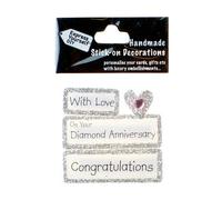 Express Yourself DIY, self Adhesive, Diamond Anniversary on Silver Tag, Topper - Ideal for Card Making, Scrapbooking, Papercrafts, Childrens Crafts etc