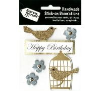 Express Yourself DIY, self Adhesive, Gold Bird & Birdcage Topper - Ideal for Card Making, Scrapbooking, Papercrafts, Childrens Crafts etc