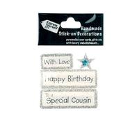 Express Yourself DIY, self Adhesive, Silver Cousin Tag, Topper - Ideal for Card Making, Scrapbooking, Papercrafts, Childrens Crafts etc