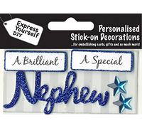 Express Yourself MIP Nephew (Blue) Caption Topper - Self Adhesive Greeting Card Craft Embellishment Sticker Set for Card Making, Gift Wrapping, Scrapbooking, Paper Crafts and DIY Projects