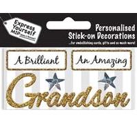 Express Yourself MIP, self Adhesive, Grandson (Gold) Caption Topper - Ideal for Card Making, Scrapbooking, Papercrafts, Childrens Crafts etc