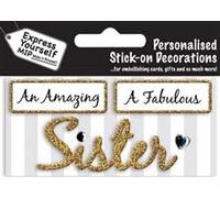 Express Yourself MIP, self Adhesive, Sister (Gold) Caption Topper - Ideal for Card Making, Scrapbooking, Papercrafts, Childrens Crafts etc