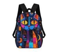 Expressionist Geometry Cat - Vibrant Abstract Feline Art School Bag Backpack Teen Schoolbag 3D Printing Adjustable Schoolbag Fashion Pocket Bag for Kids Boys Girls Students And Teenagers Fans 17inch