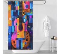 Expressionist Geometry Guitar - Vibrant Abstract Music Art Bath Shower Curtains Mildew Waterproof Polyester Fabric Shower Curtains Set with 12 Hooks for Bathroom Wet Room 35.43x70.87Inch（90x180cm）