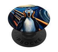 Expressionist Scream Funny Arctic Surreal Humor Art Penguin PopSockets Adhesive PopGrip