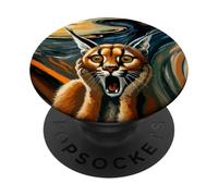 Expressionist Scream Masterpiece Parody Artistic Cat Caracal PopSockets Adhesive PopGrip