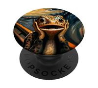 Expressionist Scream Parody Funny Amphibian Art Surreal Newt PopSockets Adhesive PopGrip