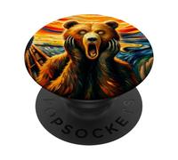 Expressionist Scream Parody Funny Animal Art Surreal Bear PopSockets Adhesive PopGrip