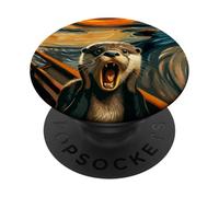 Expressionist Scream Parody Funny Animal Painting Art Otter PopSockets Adhesive PopGrip