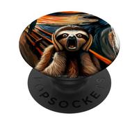 Expressionist Scream Parody Funny Animal Painting Art Sloth PopSockets Adhesive PopGrip