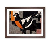 Expressive Abstract Bird Framed Wall Art Print A2 Walnut