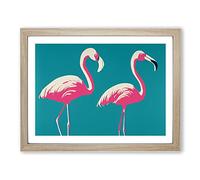 Expressive Flamingos BLK Framed Print | A3 Oak Framed Wall Art | Ready to Hang | Modern Animal Picture | Living Room Bedroom Lounge Office
