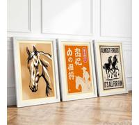 Expressive Horses in Motion Vintage Set of 3 Framed Wall Art Prints A1