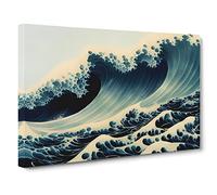 Expressive Japanese Wave Canvas Print | Gallery Wrapped 30mm Frame Wall Art | 30x20 inches | Ready to Hang | Asian Seascape Picture | Living Room Bedroom Lounge Office