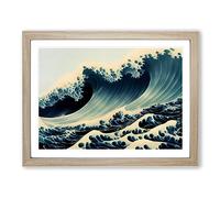 Expressive Japanese Wave Framed Print | A3 Oak Framed Wall Art | Ready to Hang | Asian Nautical Picture | Living Room Bedroom Lounge Office
