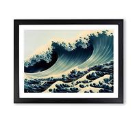 Expressive Japanese Wave Framed Wall Art Print A2 Black
