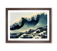 Expressive Japanese Wave Framed Wall Art Print A2 Walnut