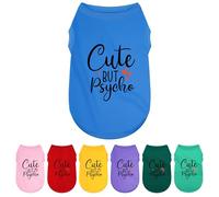 Expressive Polyester Dog Shirt Clothes: Ultra-Soft, Lightweight Puppy Shirt for Small & Medium Dogs - Features Playful 'Cute but Psycho' Slogan Print, Blue XL