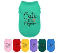 Expressive Polyester Dog Shirt Clothes: Ultra-Soft, Lightweight Puppy Shirt for Small & Medium Dogs - Features Playful 'Cute but Psycho' Slogan Print, Turquoise L