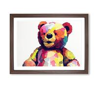 Expressive Teddy Bear Framed Print | A4 Walnut Framed Wall Art | Ready to Hang | Modern Animal Picture | Living Room Bedroom Lounge Office