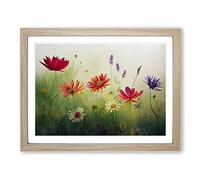Expressive Wildflowers Floral Framed Print | A3 Oak Framed Wall Art | Ready to Hang | Modern Floral Picture | Living Room Bedroom Lounge Office