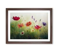 Expressive Wildflowers Floral Framed Wall Art Print A2 Walnut