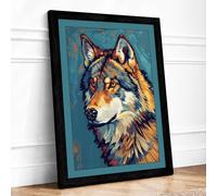 Expressive Wolf Framed Wall Art Print A2 Black