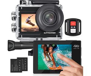 Exprotrek 4K Action Camera with Touch Screen, EIS Adjustable Viewing Angle, 40m Waterproof Underwater Camera, Remote Control Sports Camera with Helmet Accessories Kit