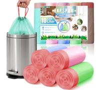 Expspru 10L Bin Bags Colorful Drawstring Bin Liners Small Bin Bags with Handle Pedal Trash Bags for Bathroom,Office, Kitchen,90 Counts