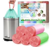Expspru 15L Bin Liners Drawstring Bin Bags with Tie Handle Small Bin Liners Colorful Pedal Trash Bin Bags for Bathroom,Office, Kitchen,90 Counts