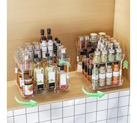 EXPSPRU 2 Pack Lazy Susan Turntable Organizer 2 Tier, 360° Rotating Condiment Organizer, Refrigerator Organizers and Storage for Cabinet, Kitchen, Countertop, Bathroom, Vanity, Non-Slip Base, Clear