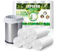 Expspru Bin Liners 15L Small Bin Bags Pedal Bin Liners Bathroom Wastebasket Trash Bin Bags for Office, Kitchen, Bedroom,120 Count,White