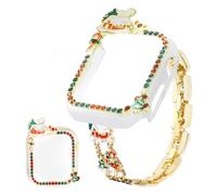 Exptmsn Christmas-Gold Watch-Bands and Case for Women - Compatible with Watch Band 46mm Cute Charms Metal Strap Dressy Chain Bracelet for iWatch Series 11/10/9/8/7/6/5/4/3/2/1/SE, Holiday Gift