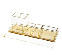 EXPUTRAN Acrylic Desk Organizer 4-Piece Desk Kit + Free Complimentary Acrylic Ruler, Desktop Organization for Office or Home (Gold)