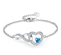Exqele Birthstone Bracelet for Women Infinity Heart Design Crystal Moissanite White Gold Plated Jewelry Adjustable Mother's Day Gift Anniversary Charm Birthday for Wife Girlfriend Her, One Size