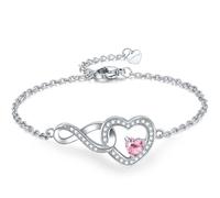 Exqele Infinity Love Heart Bracelet for women, Daughter Graduation Birthday Gift, Heart Crystal White Gold Plated Birthstone Jewelry for Mother Sister Girlfriend Her, One Size, Crystal Moissanite