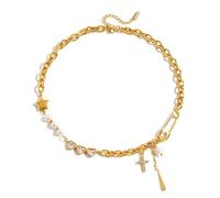 EXQIOUR Modern Paperclip Design Necklace Sparkling Zirconia Stainless Steel Chain Versatile Everyday Jewelry Accessory Collarbone Chain
