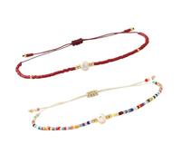 EXQIOUR Pack of 2pcs Vintage Ethnic Beaded Bracelets with Natural Pearls Adjustable String for Women Girls Handwoven Beaded Chain Bracelets