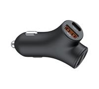 EXQIOUR Y Shaped 4 Slot Car Chargers With 48W Total Fast Charging Two USB Type C Connection For Simultaneous Device Powering Heavy Duty Black Car Charger