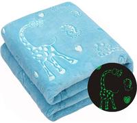 Exqline Glow in The Dark Throw Blanket, Cute Giraffe, Dinosaur, Heart Pattern, Soft Flannel Kid's Blanket, Luminous Fleece Blanket for Bed, Sofa & Travel, Gift for Boys Girls, 152 x 127 cm, Blue