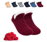EXQST Indoor Non-Slip Thermal Socks,V-Mouth Fluffy Slipper Socks,FleeceSox - Fleece-Lined Non-Slip Thermal Slippers Socks (Red,L)
