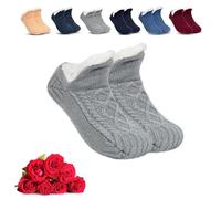 EXQST Indoor Non-Slip Thermal Socks,V-Mouth Fluffy Slipper Socks,FleeceSox - Fleece-Lined Non-Slip Thermal Slippers Socks (Gray,S)