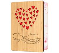 EXQUIDECA Handmade Wooden Bamboo Greeting Cards with penguin Love for Wife Husband Girlfriend Her Him Anniversary Birthday Wedding Sustainable Use