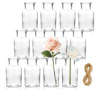 Exquilnova 12 PCS Flower Vase,10cm Height 125ml Small Glass Vase Set with 5M Jute Twine,Mini Glass Bud Vases for Table Decoration Living Room,Home,Office,Wedding